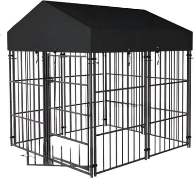 Grote Hondenkennel - Hondenbench - Hondenren - Voor Huisdieren - Gelaste Metalen - Met Dakbedekking - Zwart - 134cm hoog