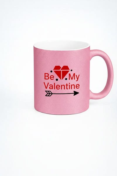 Roze Glitters Valentijn Mok 'Be My Valentine' met Hart en Pijl - Romantisch Cadeau