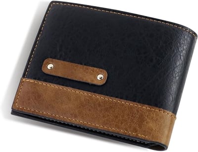 Dailygoods - Portemonnee voor heren, PU-kaartenportemonnee met 7 kaartsleuven voor mannen, praktische portemonnee voor heren met kleurblokkerend design voor casual en formele gelegenheden, zwart, Medium
