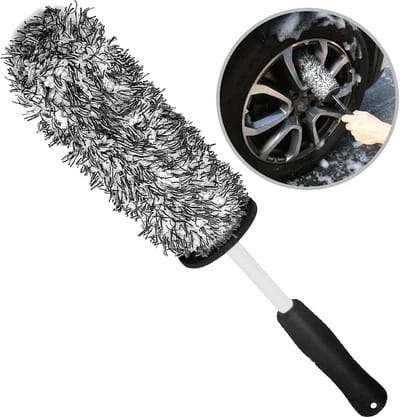 Car Cleaning Brush - Rim Brush - Long Handle - Microfibre Detail Brush voor Rims voor Auto en Motorfiets - Zwart