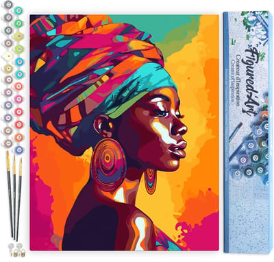 Figured'Art Schilderen op Nummer Volwassenen canvas Levendige Afrikaanse Dame - Handwerk acrylverf Kit DIY Compleet - 40x50cm zonder frame