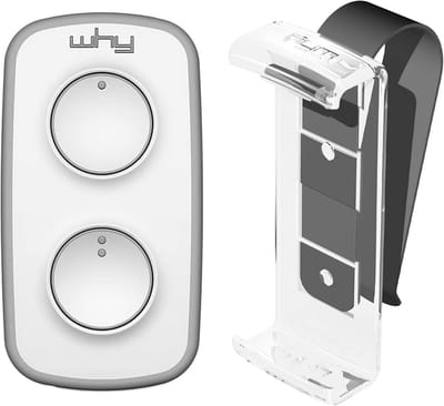 Mini afstandsbediening rolling code, multifrequentie 280-868 MHz, programmeerbaar, zelflerend, groot bereik, 4 toetsen, met vizierclip, grijs-wit