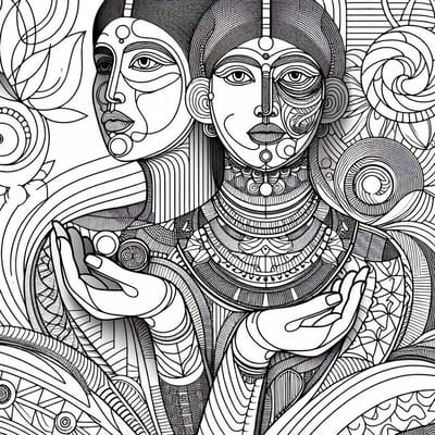 Line art dikke dames schilderij | Contourvolle vrouwen: een gestileerde viering van vrouwelijke vormen | Kunst - 40x40 centimeter op Canvas | Foto op Canvas
