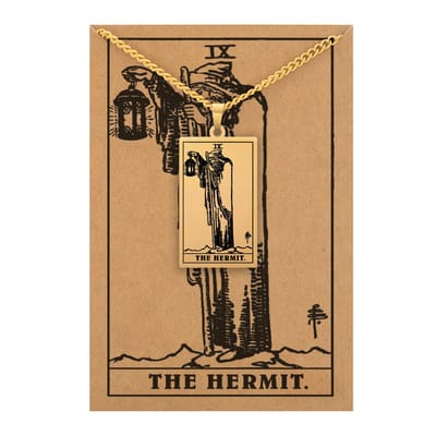 Tarot Ketting IX: De Heremiet / The Hermit - Inclusief Rider-Waite Kaart - Goudkleurig Stainless Steel - 60cm - Pax Amare
