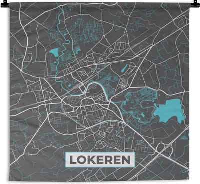 Wandkleed - Wanddoek - Stadskaart – Grijs - Kaart – Lokeren – België – Plattegrond - 180x180 cm - Wandtapijt
