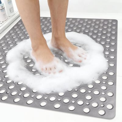 Antislip douchemat 70 x 70 cm, zachte TPE mat met zuignappen, grote afvoergaten, schimmelbestendig en machinewasbaar, ideaal voor badkamer en douche