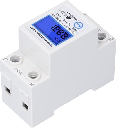 Digitale Elektriciteitsmeter - Energieteller Stroommeter - Energieverbruik Meten - LCD Achtergrondverlichting - 35mm DIN-rail - Wit
