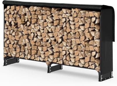 Haardhoutrek Buiten - Hout Opslag - Hout Droog Houden - Inclusief Waterdichtehoes - 200x116x26cm - Zwart