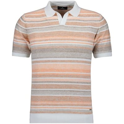 Ragman Trui Short Sleeve Knit Stripe Resort Collar Oranje-Multi / male