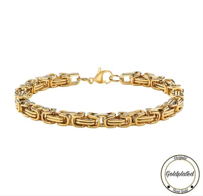 Borasi Koningsarmband Goudkleurig | Goldplated | Roestvrij staal | 21cm | Unisex Armband | Heren Armband | Heren Sieraden |