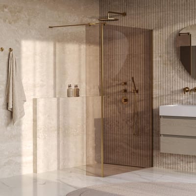 Brauer Oblivion - Inloopdouche - Brons Glas - 120 x 200 cm - met Zijwand 30 cm - incl. Glascoating - PVD Goud Geborsteld