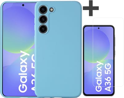 Hoesje geschikt voor Samsung Galaxy A36 hoesje zacht siliconen met gehard glas Screenprotector- Arara backcover - Blauw