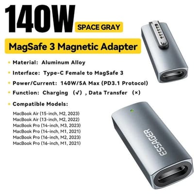 Essager PD 140W Magnetische USB C NAAR Magsafe3 OTG Adapter Snel Opladen Voor Macbook donkergrijze kleur