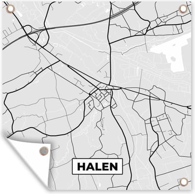 Tuin poster Plattegrond – Halen – Zwart Wit – Stadskaart - Kaart - 200x200 cm - Tuindoek