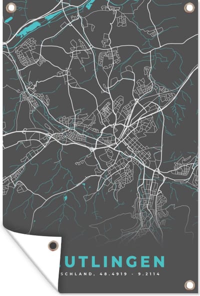 Muurdecoratie Stadskaart – Kaart – Reutlingen – Blauw – Duitsland – Plattegrond - 120x180 cm - Tuinposter - Tuindoek