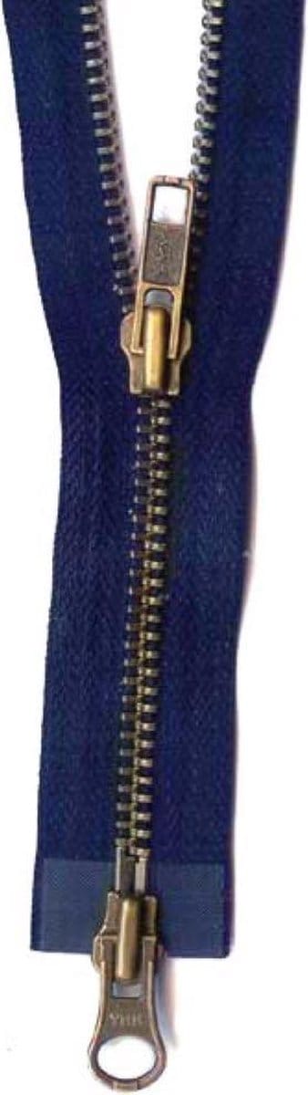 YKK dubbel deelbare rits, Marine Blauw, met koper tandjes, 70 cm, Per Stuk.