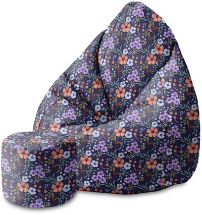DreamRoots Velvet Zitzak voor Volwassenen – Luxe Beanbag met Voetsteun en Afneembare Hoes – Inclusief Vulling – 80x80x120 cm - Botanical Pattern