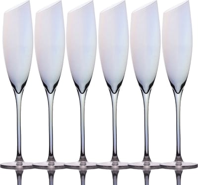 Intirilife 6x Champagneglas met moderne rand en regenboogglans - 150 ml inhoud - Mousserende wijn Prosecco glas Vaatwasserbestendig Kristalglas schokbestendig