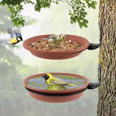 2-Stuks Vogelbadbak - Vogelbadbak voor in de tuin - Drinkbak voor vogels - Badbak voor wilde vogels voor buiten - Voerbak voor vogels - Waterbak - Kan worden geïnstalleerd op houten schuttingen, bomen, terrassen- Bruin