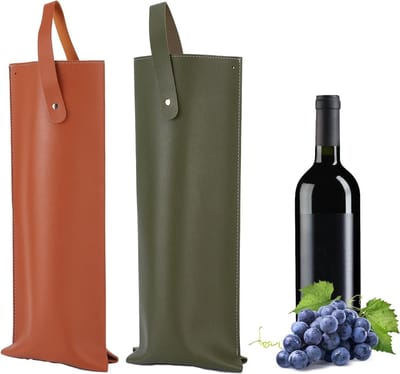 EGoods - Lederen wijnzakken set van 2, wijndraagzak voor champagne en bier, herbruikbare wijnetui voor verjaardagen en picknickfeesten - veelkleurig, dubbellaags