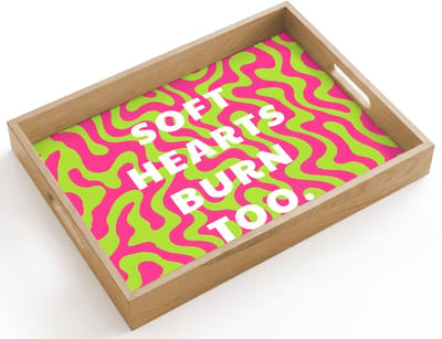 Dienblad hout 40x30 cm - Schootdienblad - Abstract - Quote - Centraal - Roze - Borrelplank rechthoek - Plateau dienbladen
