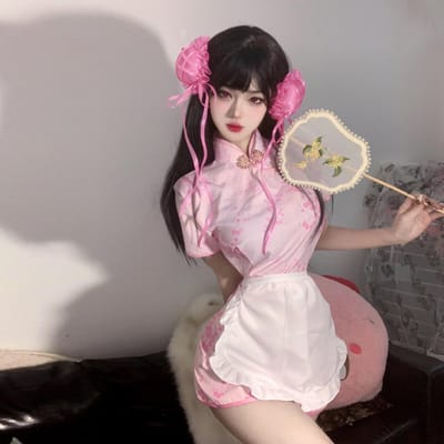 Sexy Lingerie Soft Girl Meidjurk Dames Japanse Vintage Uniform Puur Verlangen Verleiding Cosplay Cheongsam One Size white