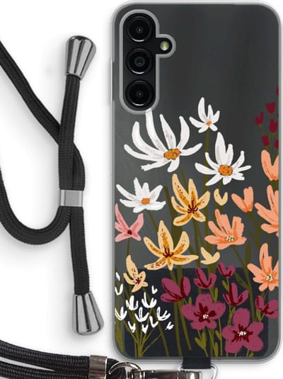 Case Company® - Hoesje met koord geschikt voor Samsung Galaxy A14 hoesje met Koord - Painted wildflowers - Telefoonhoesje met Zwart Koord - Bescherming aan alle Kanten en Over de Schermrand