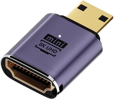 Mini HDMI Male naar HDMI 2.1 Female - 8K 60Hz - compacte adapter kabel connector - voor o.a. monitor en laptop - grijs