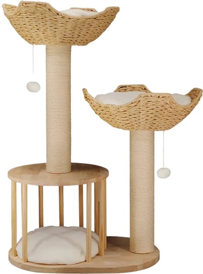 Krabpaal woody - 99cm - Voor katten - Tower met speelbal en zacht Kussen - Massief Hout
