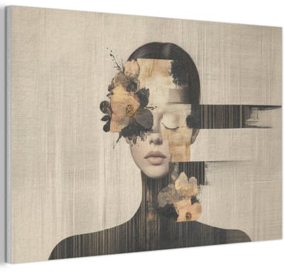 Akoestisch wandpaneel 60x40 cm - Vilt schilderij Gezicht - Bloemen - Zwart - Vrouw - Akoestische panelen - Geluidsdempende wanddecoratie - Geluidsisolatie woonkamer - Muurdecoratie geluidspanelen