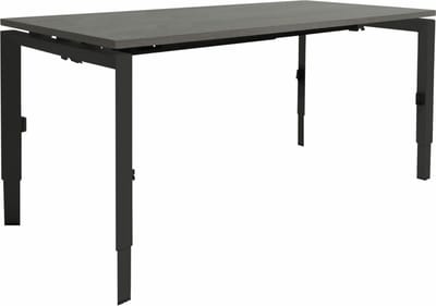 Linesto N3 bureau, hoogte instelbaar (65-85cm) met 160x80cm logan eiken zwevend 25mm blad en wit (RAL9010) vierpoot N-frame (poot driehoekig 50x50x75 mm.), (met geïntegreerde kabelgoot)