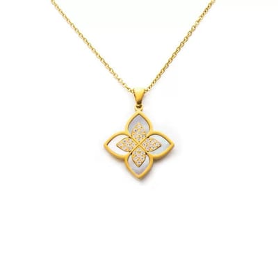 Cliste Couture - Lydia Clover Ketting met Zirkonia - Sieraden - Vrouwen Ketting - Goudkleurig - Ketting Dames - Staal - vadeau voor vrouwen