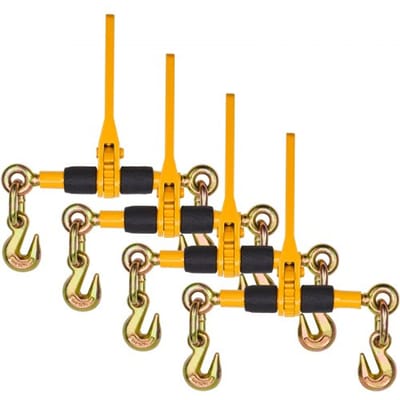 VEVOR ratelkettingbevestigingen, 1/4"-5/16", 2600 lbs veilige werklast, 4-pack ladingbevestigingen met 2 grijphaken, transportkettingbevestigingen, zware ratelkettingbevestigingen voor sleepkettingen voor diepladers