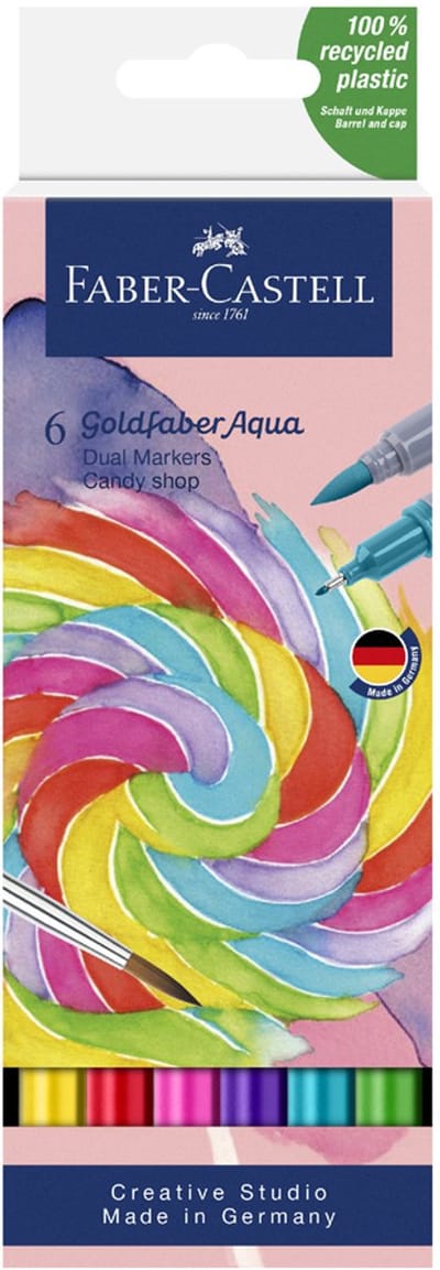 Faber-Castell - Duo aquarel marker Goldfaber - etui 6 stuks Candy shop - brush / 0,6mm - FC-164528