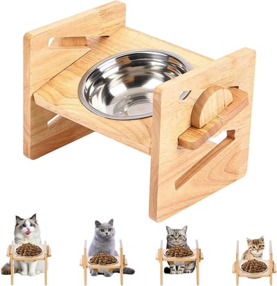 Verhoogde hondenbak - Voerstation huisdier - Comfortabel eten - 4 Hoogtes instelbaar - 7 tot 13 cm - Houtkleur