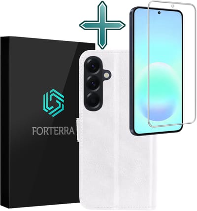 Hoesje Met Screenprotector - Geschikt voor Samsung Galaxy A57 - Luxe Pasjeshouder - Flipcase - Bookcase Portemonee - Flip Case - Kunstleer Book Case - Book Cover - Walletcase - Portemonneehoes - Wit