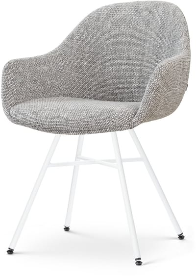 Nolon Noa-Mae Eetkamerstoel Grijs Blend - Wit Onderstel - Modern - Stoffen - Armstoel - Comfortabel