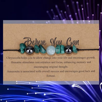 Bixorp "Believe You Can" Armbandje - Edelstenen Cadeau Armband op kaartje - Chrysocolla, Hematiet & Amazoniet