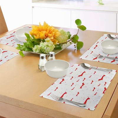 ABAKUHAUS teckels placemats, hond met hart en stippen, digitale print op wasbare stof tafeldecoratie eetkamer, vermiljoen lichtoranje