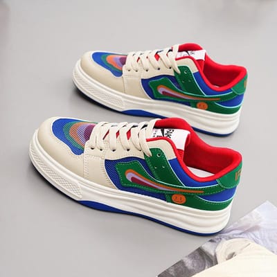 Nieuwe damesschoenen Mesh Mandarijneend Kleurblok Sneakers Lente en Zomer Platte Zool Schoenen Dames Casual Schoenen Holle Witte Schoenen 40 blue