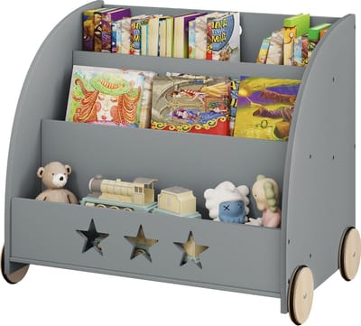 Happyment Opbergkast Jiri - Voor kinderen - Grijs - Boekenkast - Speelgoedkast kind - Kinderkamer - Boekenrek - Hout