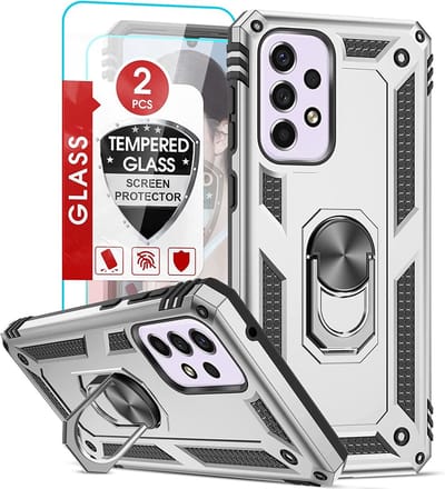 Hoesje Geschikt Voor Samsung Galaxy A33 Hoesje Anti-Shock Hybrid Armor hoesje Zliver - Hoesje Geschikt Voor Samsung Galaxy A33 5G kickstand Ring houder TPU backcover hoesje - met screenprotector Galaxy A33 5G - 2 pack
