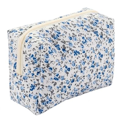 Blauwe bloemen print toilet tas dames make up tas toilettas met ritssluiting compacte opberg tas voor cosmetica en reis accessoires