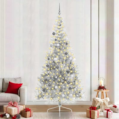 vidaXL Kunstmatig Voorverlicht Kerstboom met 300 LED Zilver 240 cm PET