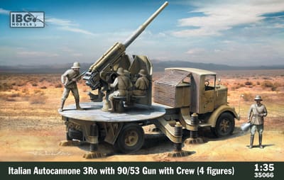 IBG Models Modelbouwpakket Militaire voertuigen - 35066 Italiaanse Autocannone 3Ro met 90/53 Kanon en Bemanning 4 Figuren Plastic - 1:35 - Modelbouw