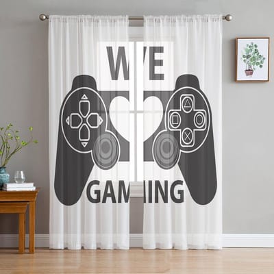 Alfabet Game Controller Moderne Tule Gordijnen Voor Woonkamer Slaapkamer Thuis Keuken Raam Transparante Gordijnen 135W x 114H(cm) white