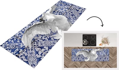 Keukenloper - Loper keuken - Delfts Blauw - Zwaan - Kunst - 150x50 cm - Keukenloper vinyl