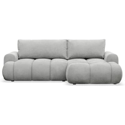 Selsey Ombo Mini – Hoekbank met Slaapfunctie, Opbergruimte en Pluche Bekleding – Lichtgrijs – Rechteropstelling