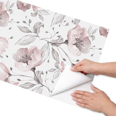 Coloray Meubel Wrap Folie - Roze Meubelfolie - 50x100 cm - Decoratiefolie Pastelkleurige bloemen - Meubel Wrap Folie - Waterverf Meubelfolie - Plakfolie Meubels - Keuken decoratie - Bloemen en planten