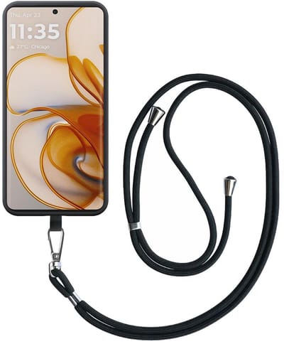 Geschikt voor Motorola Edge 50 Telefoonhoesje met Afneembaar Zwart Koord - Flexible Back Cover Case Siliconen TPU with Black Lanyard - Zwart - Smartphonica geschikt voor Motorola Edge 50